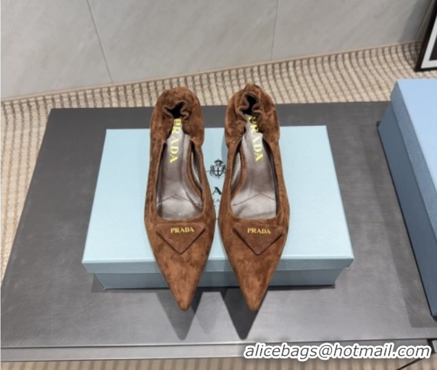 Grade Prada Suede Elastic Heel Pumps 5.5cm Brown PR120502 1205030 2026
