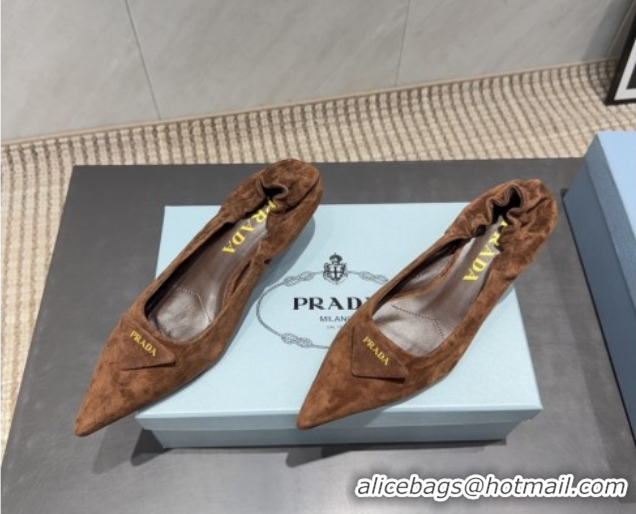 Grade Prada Suede Elastic Heel Pumps 5.5cm Brown PR120502 1205030 2026