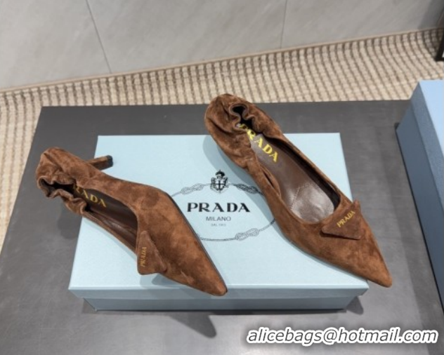 Grade Prada Suede Elastic Heel Pumps 5.5cm Brown PR120502 1205030 2026