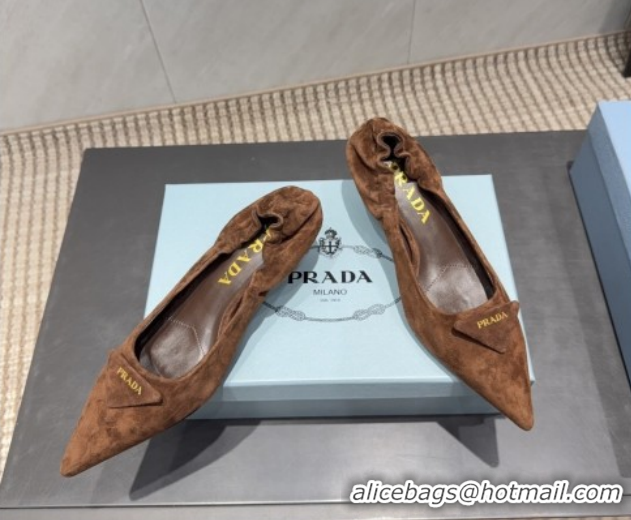 Grade Prada Suede Elastic Heel Pumps 5.5cm Brown PR120502 1205030 2026