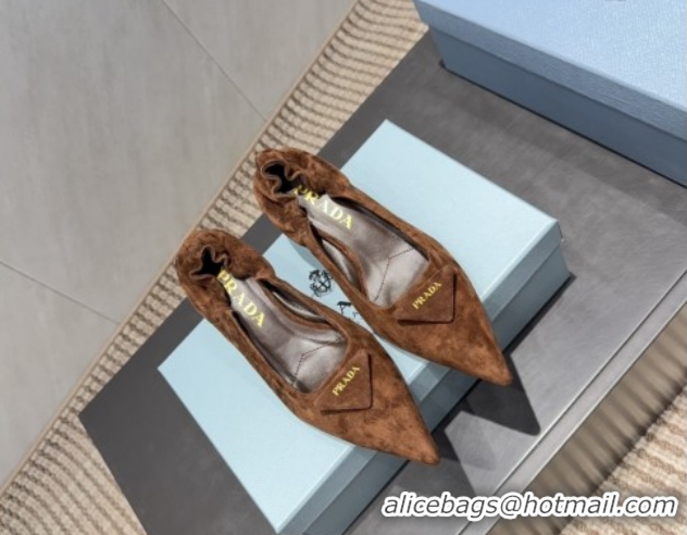 Grade Prada Suede Elastic Heel Pumps 5.5cm Brown PR120502 1205030 2026
