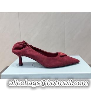 Inexpensive Prada Suede Elastic Heel Pumps 5.5cm Red PR120502 1205031 2026