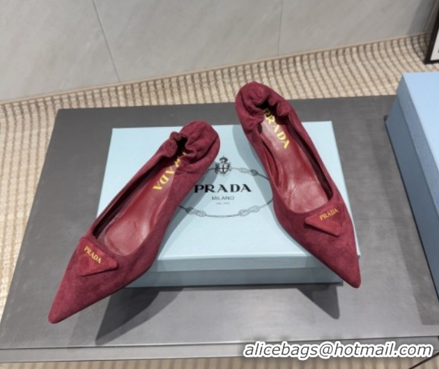 Inexpensive Prada Suede Elastic Heel Pumps 5.5cm Red PR120502 1205031 2026