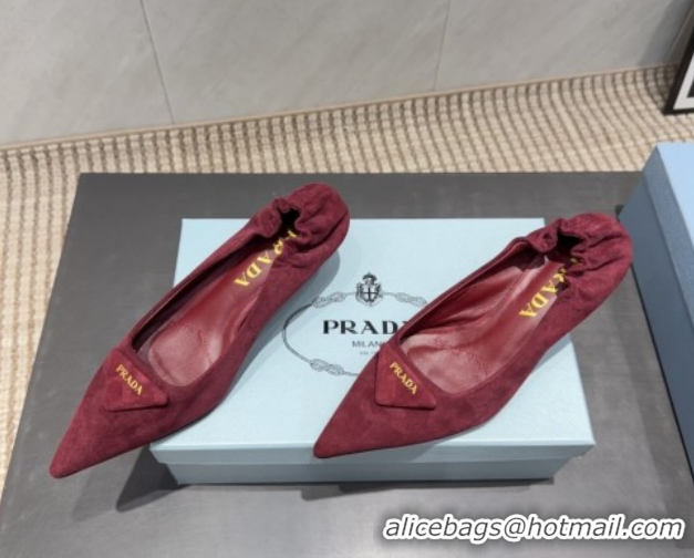 Inexpensive Prada Suede Elastic Heel Pumps 5.5cm Red PR120502 1205031 2026