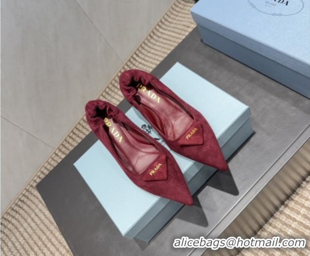 Inexpensive Prada Suede Elastic Heel Pumps 5.5cm Red PR120502 1205031 2026