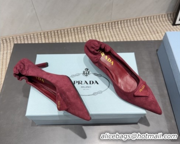 Inexpensive Prada Suede Elastic Heel Pumps 5.5cm Red PR120502 1205031 2026