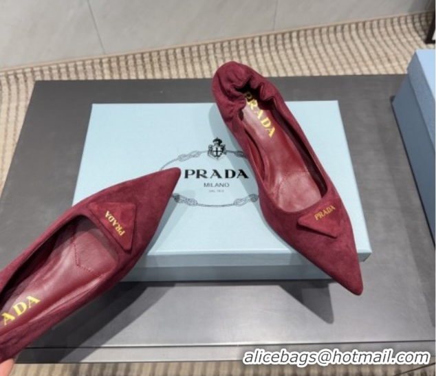 Inexpensive Prada Suede Elastic Heel Pumps 5.5cm Red PR120502 1205031 2026