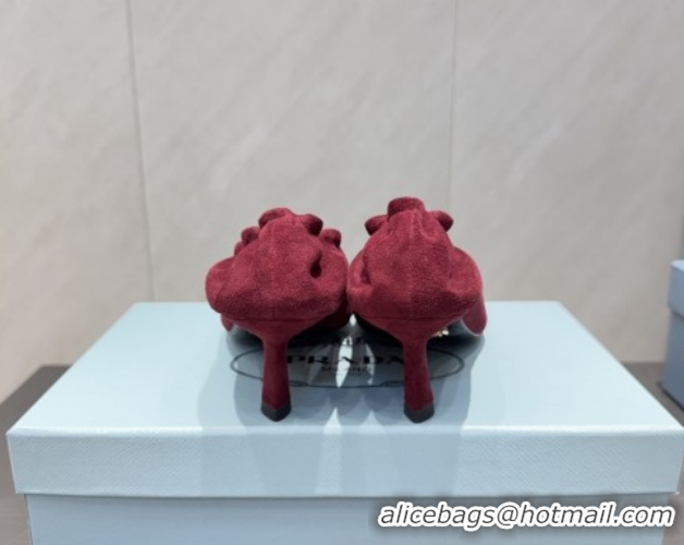 Inexpensive Prada Suede Elastic Heel Pumps 5.5cm Red PR120502 1205031 2026