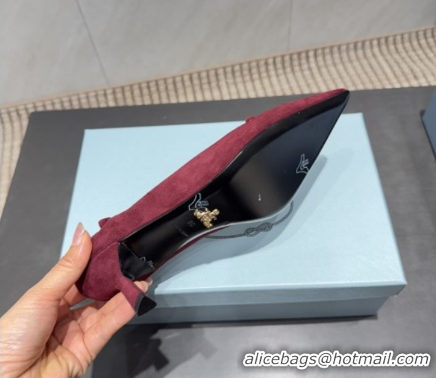Inexpensive Prada Suede Elastic Heel Pumps 5.5cm Red PR120502 1205031 2026