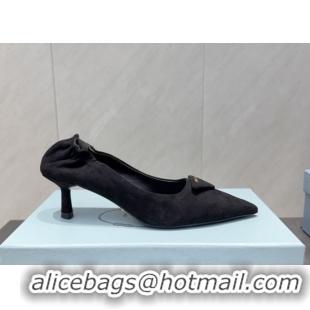Good Product Prada Suede Elastic Heel Pumps 5.5cm Black PR120502 1205032 2026