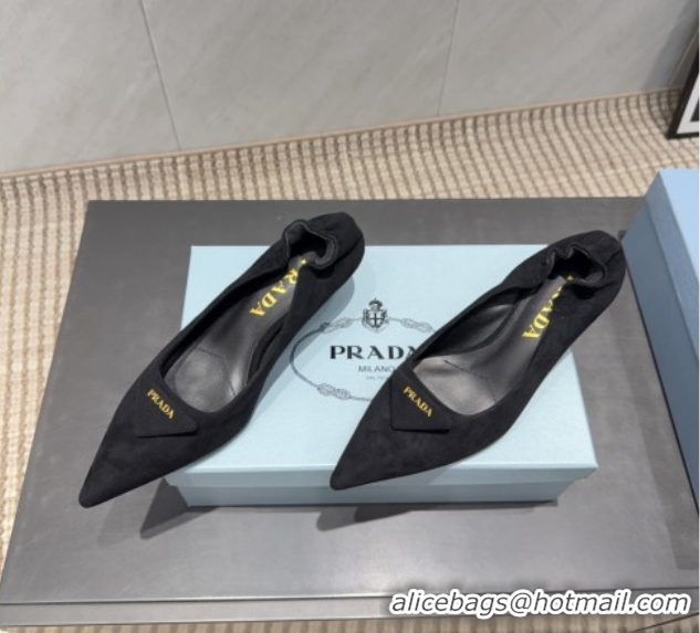 Good Product Prada Suede Elastic Heel Pumps 5.5cm Black PR120502 1205032 2026