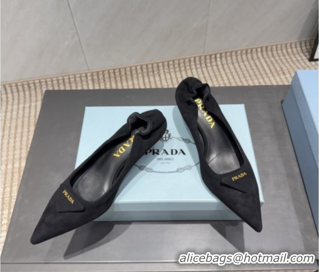 Good Product Prada Suede Elastic Heel Pumps 5.5cm Black PR120502 1205032 2026