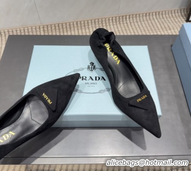 Good Product Prada Suede Elastic Heel Pumps 5.5cm Black PR120502 1205032 2026