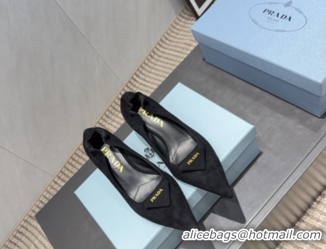 Good Product Prada Suede Elastic Heel Pumps 5.5cm Black PR120502 1205032 2026