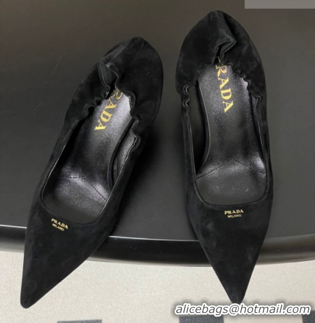 Popular Style Prada Suede Elastic Heel Pumps 7.5cm Black 1I188O 1205033 2026