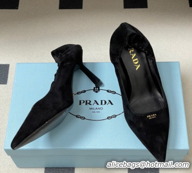Popular Style Prada Suede Elastic Heel Pumps 7.5cm Black 1I188O 1205033 2026