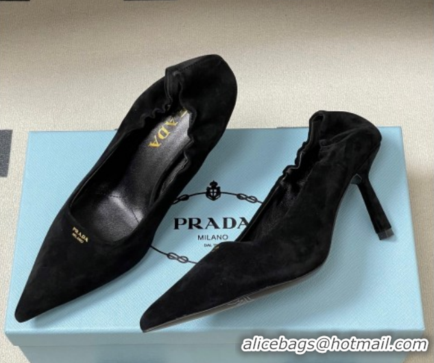 Popular Style Prada Suede Elastic Heel Pumps 7.5cm Black 1I188O 1205033 2026
