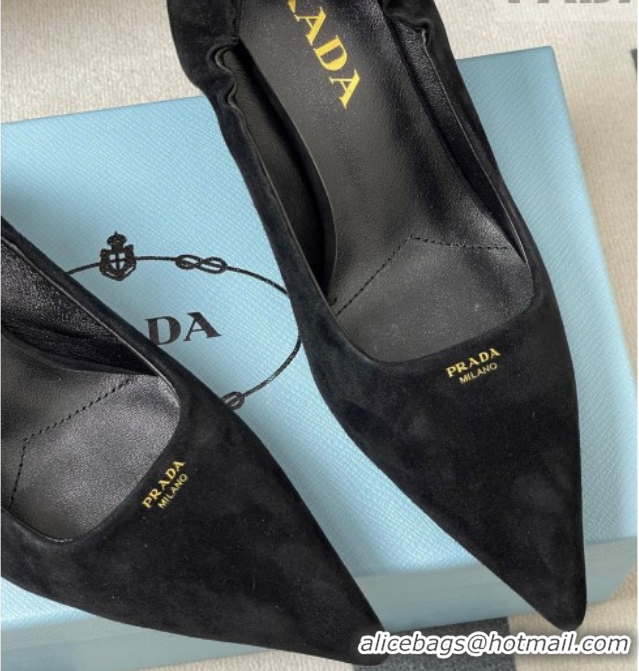 Popular Style Prada Suede Elastic Heel Pumps 7.5cm Black 1I188O 1205033 2026