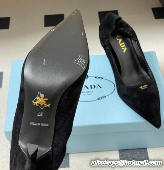 Popular Style Prada Suede Elastic Heel Pumps 7.5cm Black 1I188O 1205033 2026