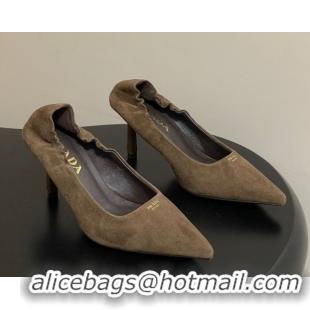 Luxury Prada Suede Elastic Heel Pumps 7.5cm Taupe 1I188O 1205034 2026