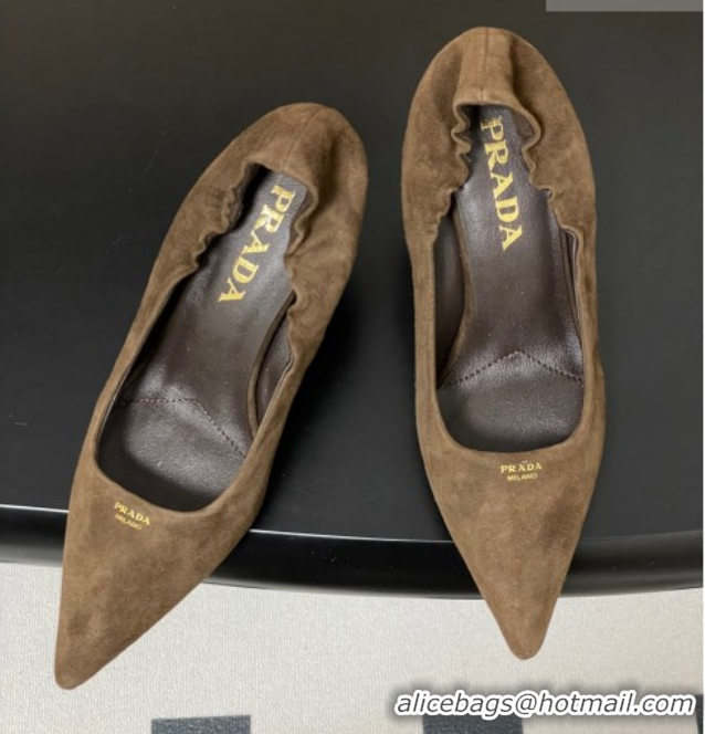 Luxury Prada Suede Elastic Heel Pumps 7.5cm Taupe 1I188O 1205034 2026