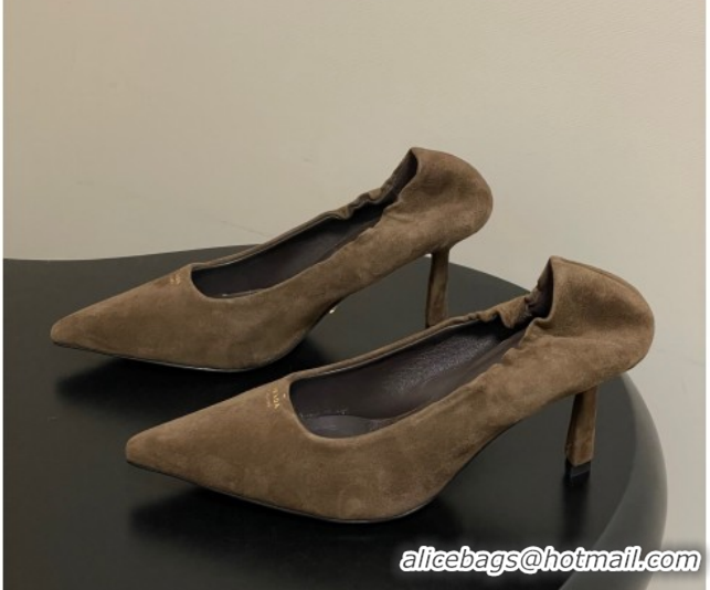 Luxury Prada Suede Elastic Heel Pumps 7.5cm Taupe 1I188O 1205034 2026