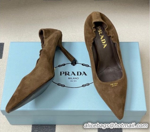 Luxury Prada Suede Elastic Heel Pumps 7.5cm Taupe 1I188O 1205034 2026