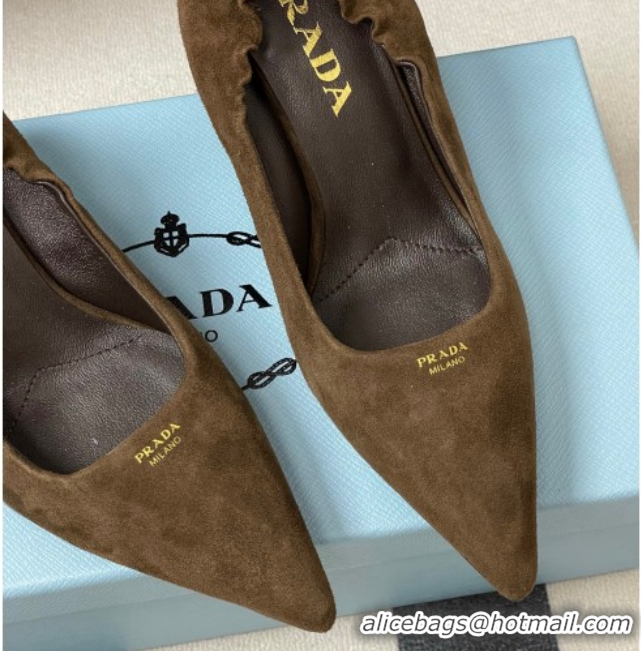 Luxury Prada Suede Elastic Heel Pumps 7.5cm Taupe 1I188O 1205034 2026