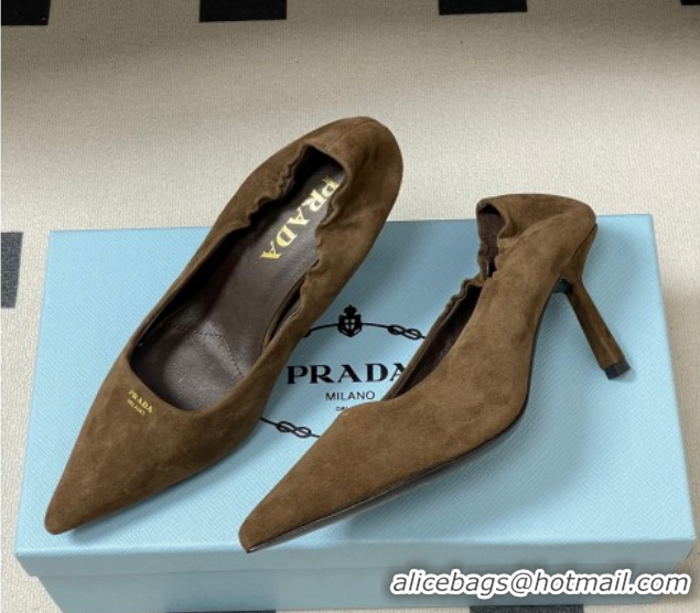 Luxury Prada Suede Elastic Heel Pumps 7.5cm Taupe 1I188O 1205034 2026