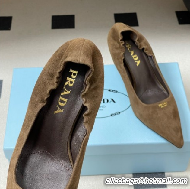 Luxury Prada Suede Elastic Heel Pumps 7.5cm Taupe 1I188O 1205034 2026
