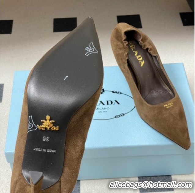 Luxury Prada Suede Elastic Heel Pumps 7.5cm Taupe 1I188O 1205034 2026