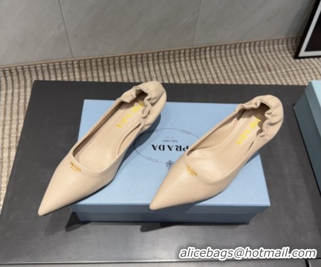 Unique Discount Prada Leather Elastic Heel Pumps 5.5cm Nude 1I188O 1205036 2026