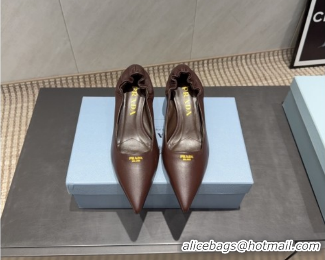 Perfect Prada Leather Elastic Heel Pumps 5.5cm Dark Brown 1I188O 1205037 2026