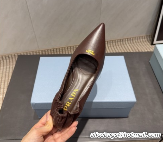 Perfect Prada Leather Elastic Heel Pumps 5.5cm Dark Brown 1I188O 1205037 2026