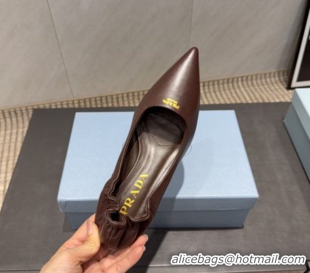 Perfect Prada Leather Elastic Heel Pumps 5.5cm Dark Brown 1I188O 1205037 2026