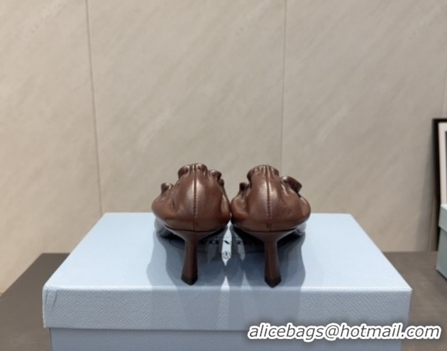 Perfect Prada Leather Elastic Heel Pumps 5.5cm Dark Brown 1I188O 1205037 2026