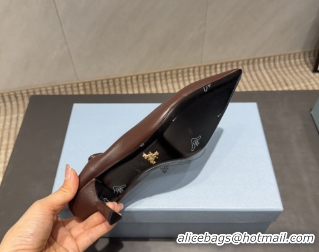 Perfect Prada Leather Elastic Heel Pumps 5.5cm Dark Brown 1I188O 1205037 2026