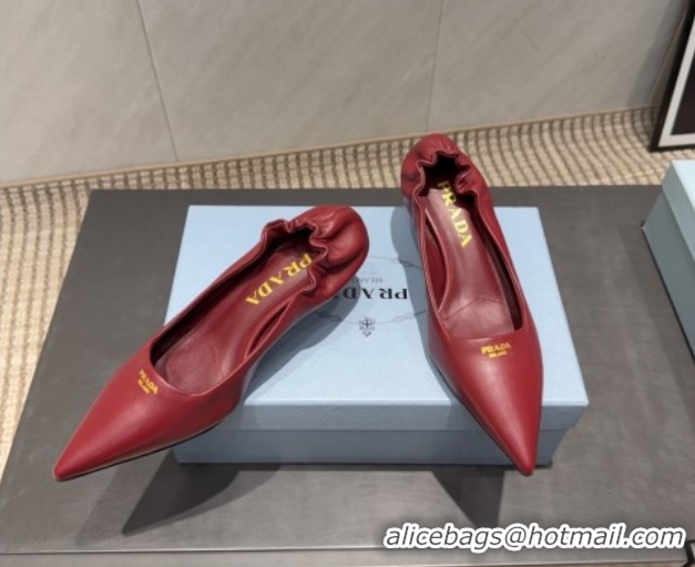 Duplicate Prada Leather Elastic Heel Pumps 5.5cm Red 1I188O 1205037 2026