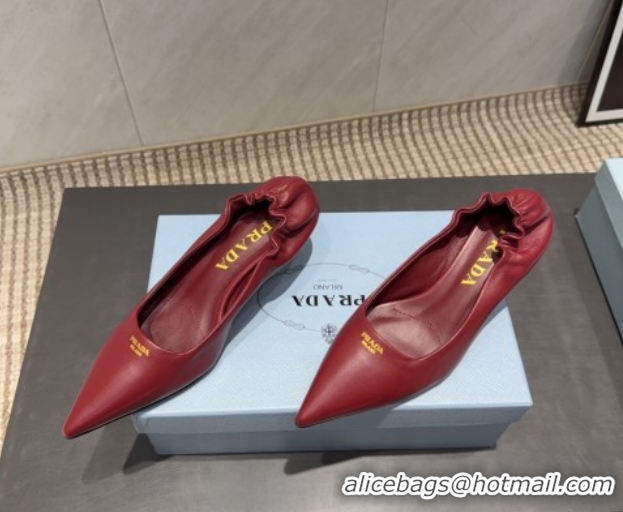 Duplicate Prada Leather Elastic Heel Pumps 5.5cm Red 1I188O 1205037 2026
