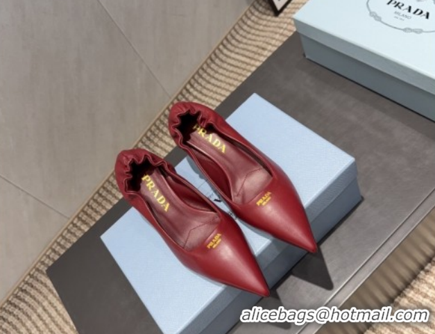 Duplicate Prada Leather Elastic Heel Pumps 5.5cm Red 1I188O 1205037 2026
