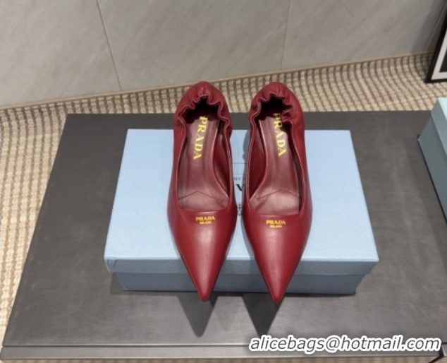 Duplicate Prada Leather Elastic Heel Pumps 5.5cm Red 1I188O 1205037 2026
