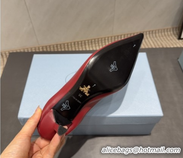 Duplicate Prada Leather Elastic Heel Pumps 5.5cm Red 1I188O 1205037 2026