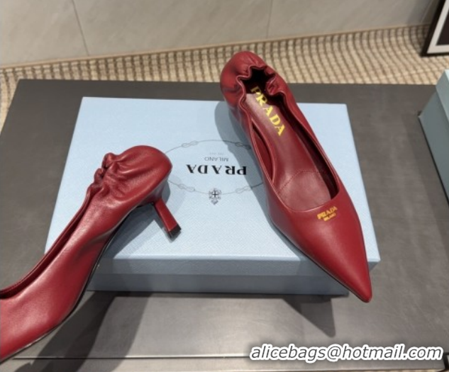 Duplicate Prada Leather Elastic Heel Pumps 5.5cm Red 1I188O 1205037 2026