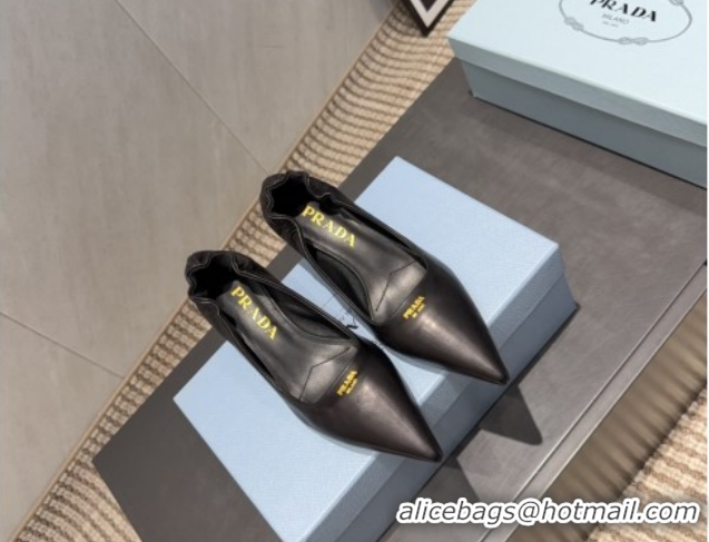 Charming Prada Leather Elastic Heel Pumps 5.5cm Black 1I188O 1205039 2026