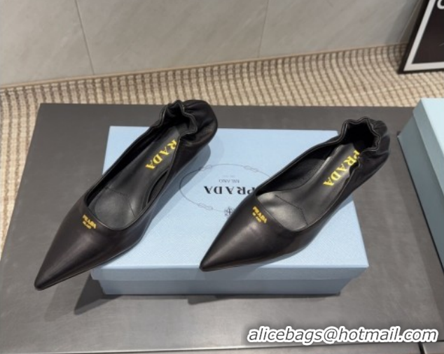 Charming Prada Leather Elastic Heel Pumps 5.5cm Black 1I188O 1205039 2026