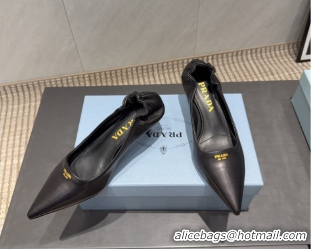 Charming Prada Leather Elastic Heel Pumps 5.5cm Black 1I188O 1205039 2026