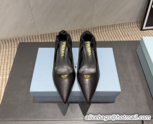 Charming Prada Leather Elastic Heel Pumps 5.5cm Black 1I188O 1205039 2026