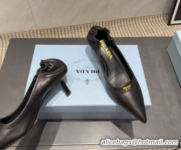 Charming Prada Leather Elastic Heel Pumps 5.5cm Black 1I188O 1205039 2026