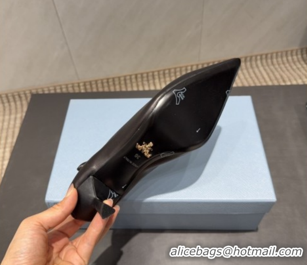 Charming Prada Leather Elastic Heel Pumps 5.5cm Black 1I188O 1205039 2026