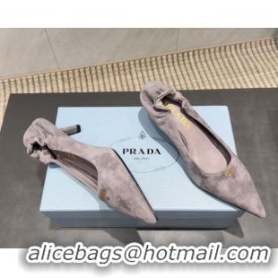Sumptuous Prada Suede Elastic Heel Pumps 5.5cm Grey 1I188O 1205040 2026
